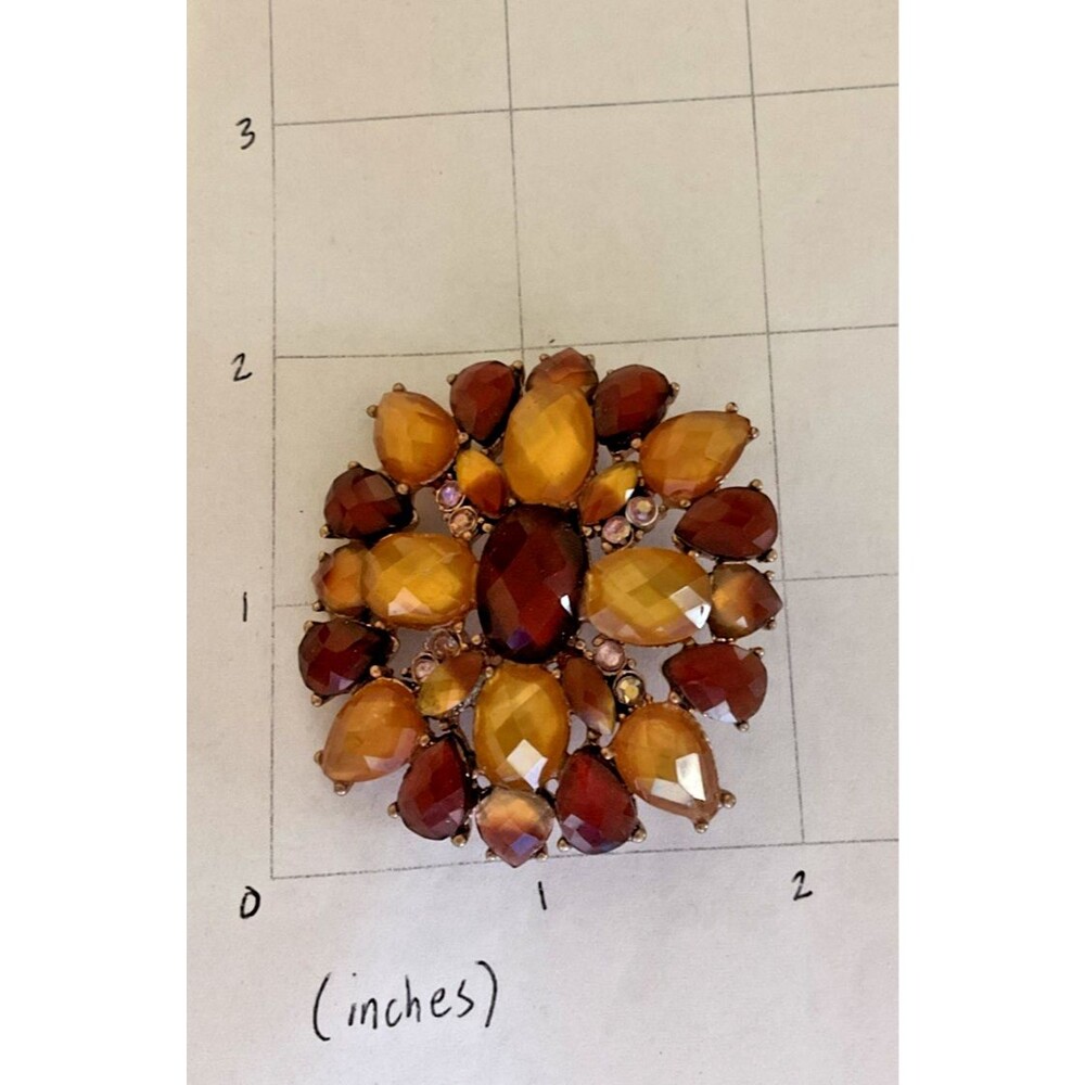 Liz Claiborne Bronze Red Crystal Brooch Fashion Jewelry Statement Piece - Picture 4 of 4